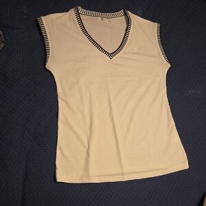 SHEIN White V-Neck Tank with Black Accents